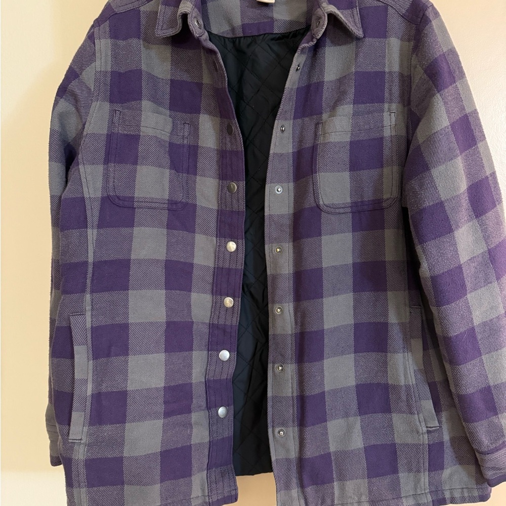 Duluth Trading Co Purple and Gray Plaid Shirt